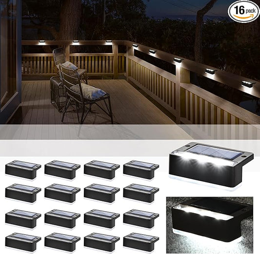 SOLPEX Solar Fence Lights, 6 LEDs Solar Lights Outdoor Waterproof Solar Powered for Deck, Stair, Front Porch, Balcony, Walkway, Garden, Yard, Patio, Pool Decor, IP65 Waterproof (16 Pack, Cold White)