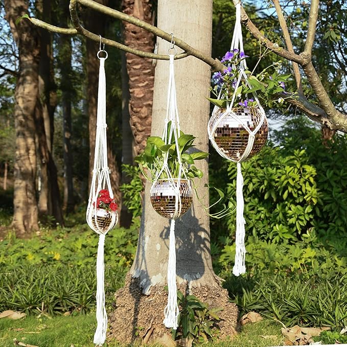 Disco Ball Planter, 1pcs 4" Rose Gold Disco Ball Planter, Disco Ball Plant Hanger with Hanging Rope, Hanging Chain, Hook, Circle and Extra Mirror Pieces (4" Rose Gold, 1pcs)