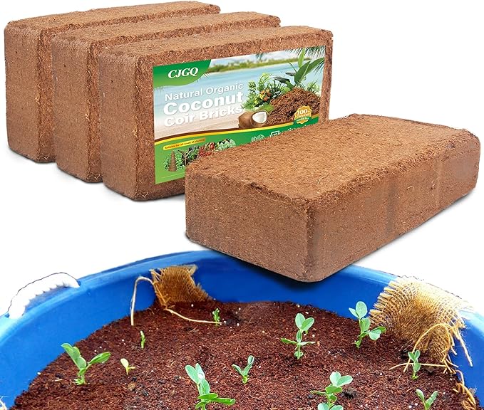 Coco Coir for Organic Coconut Coir- 4 Pack Coco Coir Brick- Coconut Soil with Low EC & PH Balance-Coco Fiber for Herbs& Flowers- High Expansion-Renewable Coco Soil for Planting