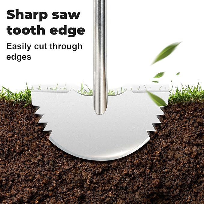 Half Moon Hand Edger Lawn Tool, Manuel Edgers with T-Grip Handle for Landscaping, Sharp Saw-Tooth Hand Lawn Edging Tool for Yard, Garden, Landscaping, Sidewalk, Cable Burying, 38 in