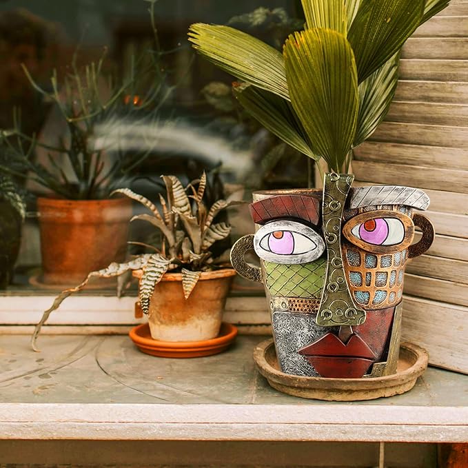 Abstract Face Planters Pots Head,Unique Head Planter for Indoor Plants,Funny Face Flower Pot,Colorful Plant Pots for Outdoor Garden Deco and Home Art Decoration(Classic)