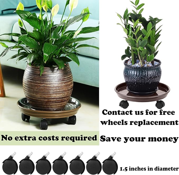 4 Packs Plant Caddy with Wheels 11.8" Plastic Rolling Plant Stands Heavy-Duty Plant Dolly with Casters Indoor Outdoor Plant Roller Base Plant Saucers on Wheels Plant Mover Coaster, Brown