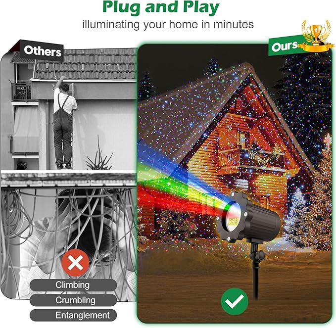 Laser Christmas Projector Lights Outdoor, 3 Color Christmas Laser Light Outdoor with Remote Control,IP65 Waterproof Firefly Laser Light Projector for Holiday,Party,Garden,Decoration