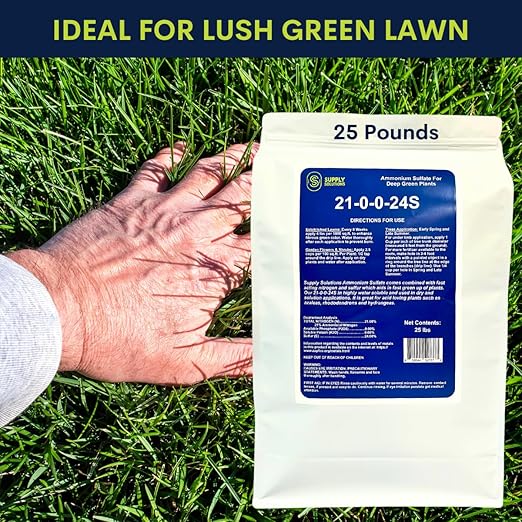 21-0-0-24S Ammonium Sulfate for Deep Green Plants - Soil Acidifier for Blueberry Blooms, Azalea and Magnolia Tree Fertilizer - Sulfur for Plants Nitrogen Fertilizer (25 Pounds)