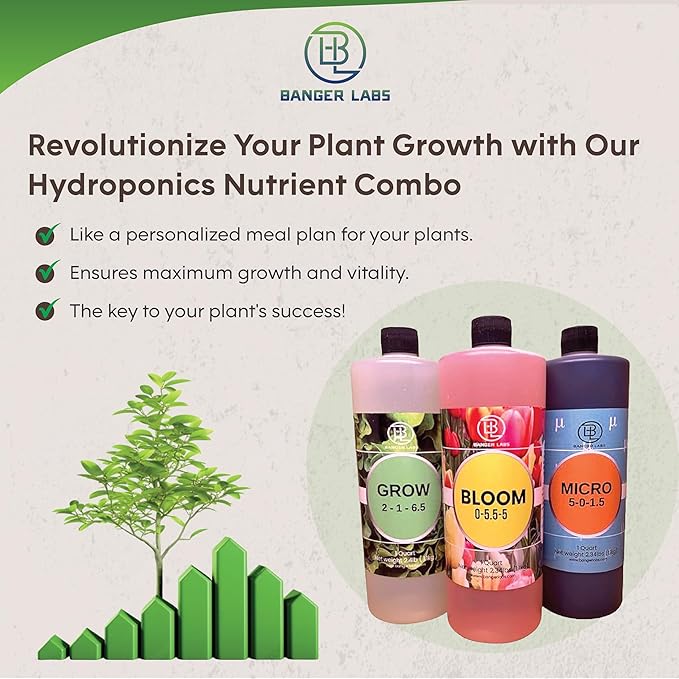 Hydroponic Nutrient Kit – Grow, Bloom, Micro Plant Food for Growing Vegetables Fruits Flowers Herbs for Indoor & Outdoor Soil | Ideal for Hydroponics and Potted Plants