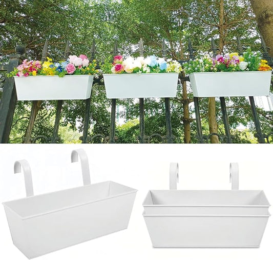 3 Pcs Large Hanging Flower Pots for Railing Or Fence 16 Inch Railing Planter Box for Any Balcony, Porch or Deck Countryside Style Window Planter Boxes Are Perfect to Herbs & Flowers for Garden (White)