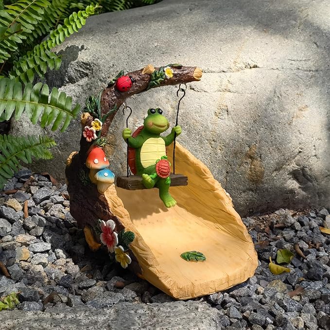 Tortoise On The Swing Gutter Downspout Extension Decoration,Rain Downspout Diverter Garden Statue,Decorative Gutter Extension,Downspout Splash Block,Animal Resin Statue Outdoor Décor