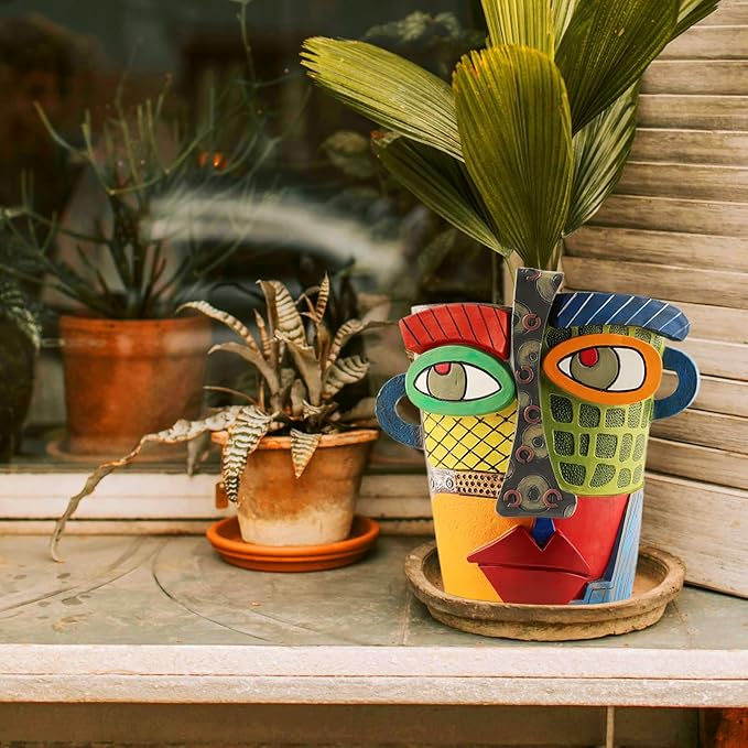 Abstract Face Planters Pots Head,Unique Head Planter for Indoor Plants,Funny Face Flower Pot,Colorful Plant Pots for Outdoor Garden Deco and Home Art Decoration(Modern)