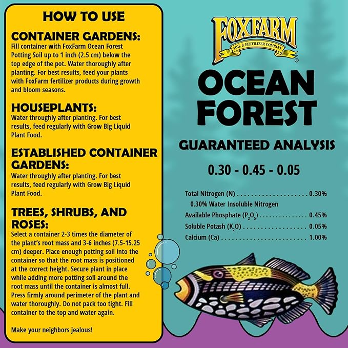FoxFarm Ocean Forest Potting Soil, 1.5cu ft (Pack of 4) - Light, Aerated Texture, Designed for All Container Plants - pH Adjusted for Optimal Nutrient Uptake, Effectively Retains Moisture