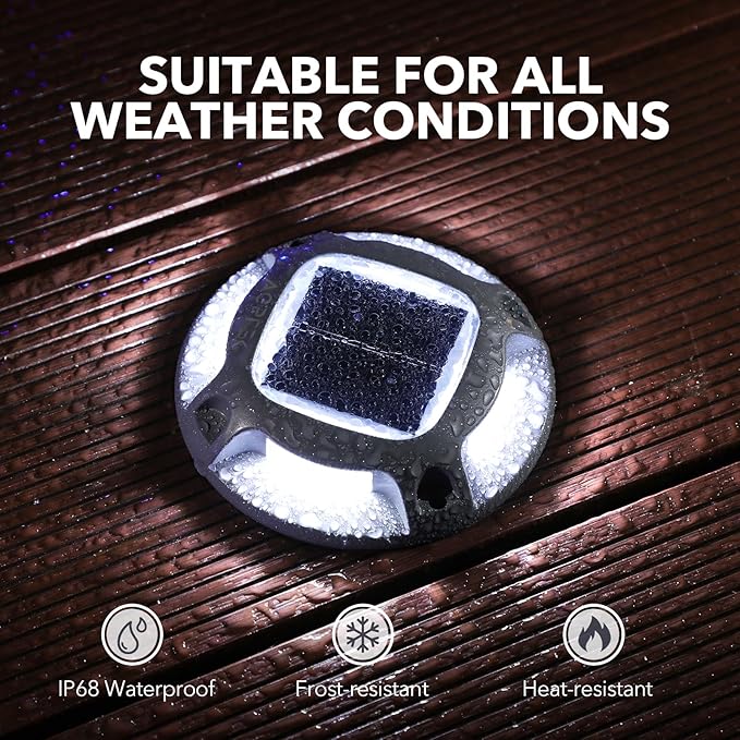 AGPTEK Solar Driveway Lights Outdoor 1 Pack, 2 Color Modes LED Deck Dock Marine Waterproof Security Marker Lights for Step Sidewalk Stair Garden Pathway Walkway Yard(Blue Light/Cool White)