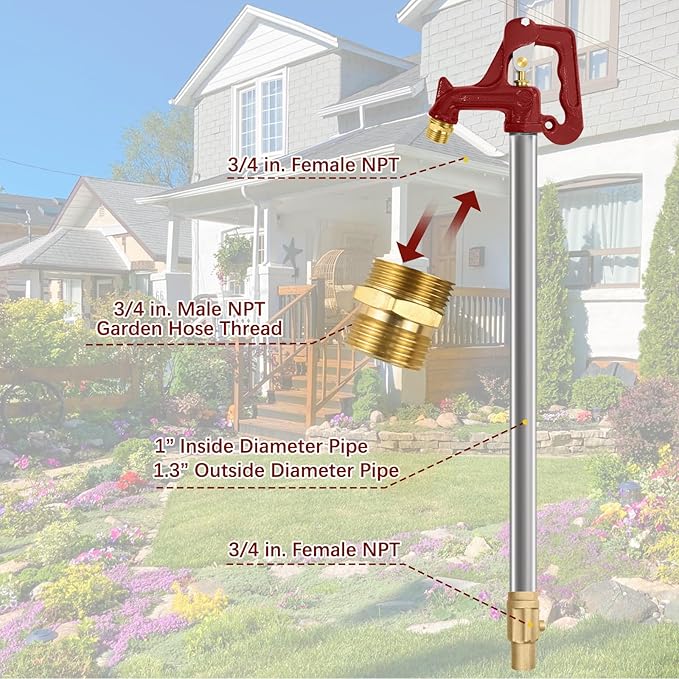Frost Proof Yard Hydrant Frost Free Outdoor Faucet Freeze Proof Hydrant for Yard Garden Farm Pasture Irrigation,3/4" Water Faucet Pipe Connection,3.25ft Total Length 1’ Bury Depth No Lead