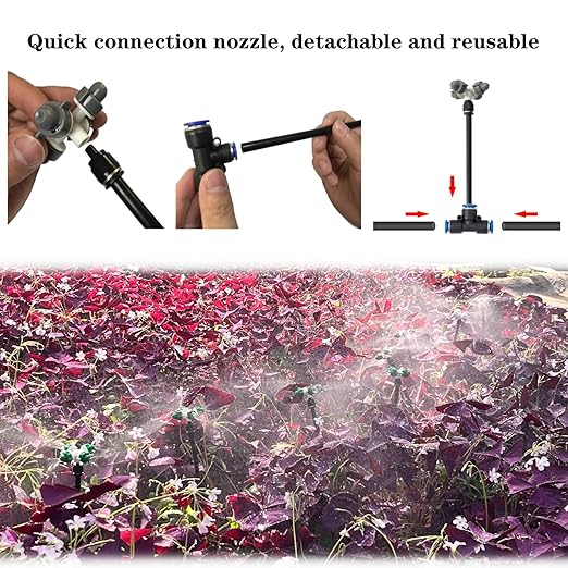 Drip Irrigation Kit,Automatic Garden Watering System with New Quick Connectors and 360-degree Bending Dropper Cross Atomization Nozzles for Watering System for Garden Plant Lawn Patio.(Cross Nozzles)