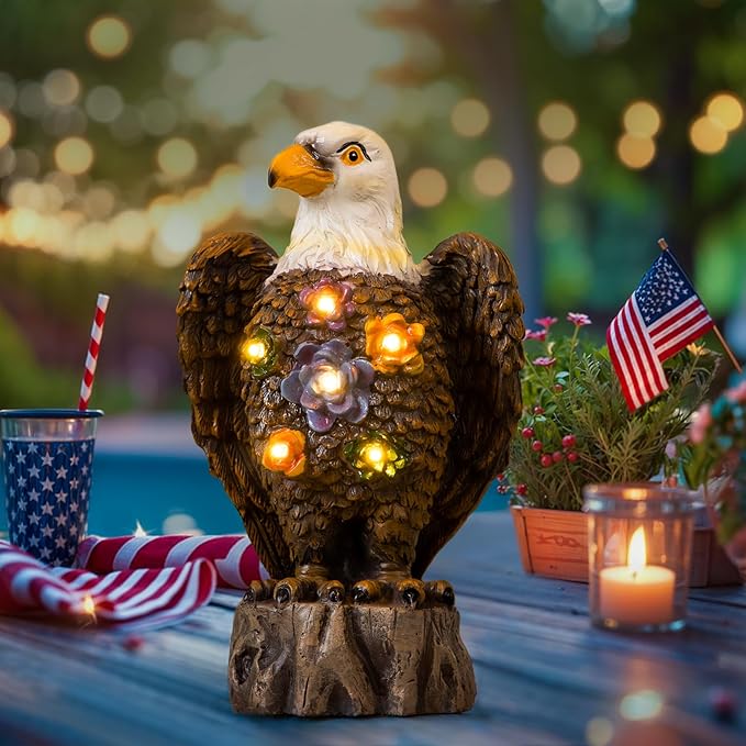 TAKE ME Gardening Gifts Outdoor Decor Eagle Solar Lights Christmas Garden Gifts for Eagle Lovers Birthday Gifts for Women Garden Decor Patio Yard Decor (Brown Eagle)