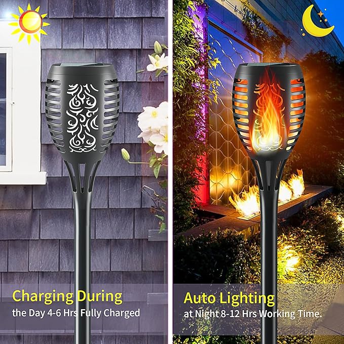 Solar Lights Outdoor, 12LED Tiki Solara Torch Light with Flickering Flame,IP65 Waterproof Mini Solar Torch Light for Outside Garden Patio Pathway Yard Decorations (8pcs)