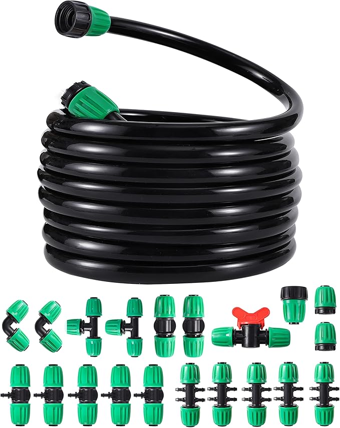 1/2” PVC Garden Irrigation Tubing Hose 52FT(16M),（OD:16mm,ID:12mm） with Lock Connector for Drip Irrigation System