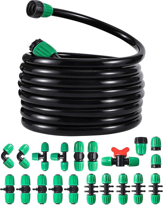 1/2” PVC Garden Irrigation Tubing Hose 52FT(16M),（OD:16mm,ID:12mm） with Lock Connector for Drip Irrigation System