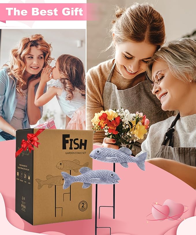 Outdoor Koi Fish Statues 2Pack: Garden Sculpture Ornaments Pond Decor for Yard Lawn Patio Porch Outside Decorative Gifts for Grandma Women Mom