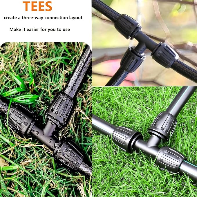 1/2 Inch Irrigation Fittings Tee Connector, Lock Barb Tee Connector (1/2" ID x0.640" OD), Drip Proof Straight Tee for Irrigation Pipes -10 Per Pack
