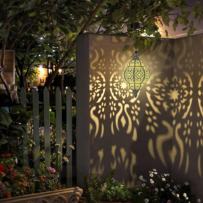 Hanging Solar Lights Outdoor Garden Decor Solar Lantern Waterproof Plastic Moroccan Outdoor Decorations for Patio Pathway Yard Backyard Garden Decorative (2, White)