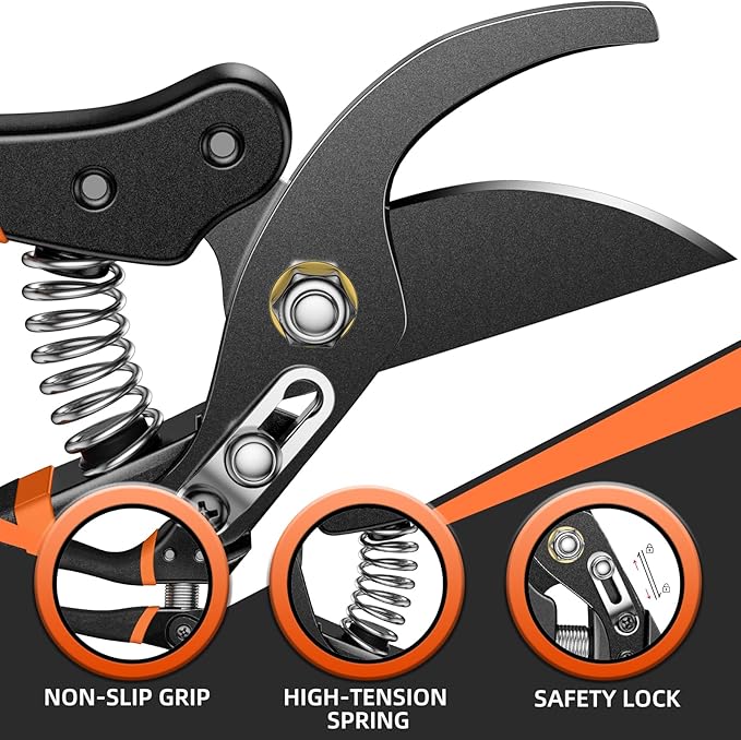Pruning Shears for Gardening - DECERK 8.5" Professional Bypass Garden Scissors & Clippers for Branch Trimming, Super Sharp SK5 Blade, Ergonomic Handle, Gardening Gift Women Men - 2025 Heavy Duty Tools