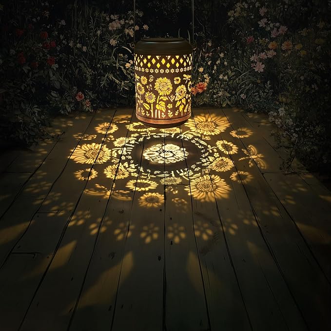 Kaixoxin Solar Garden Decor Metal Lantern Sunflower Table Lamp Bronze Outdoor Dercoration Great Gift for Women Mon Grandma Hanging Lights for Patio Courtyard Garden