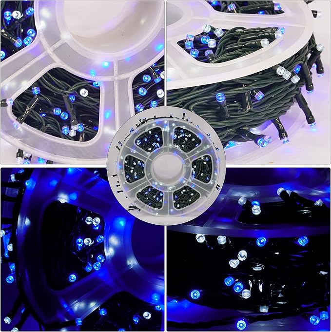 FUNPENY 164FT 500 LED Hanukkah String Lights, 8 Modes Waterproof Plug in Indoor Outdoor Green Wire Light for Jewish Judaism Passover Rosh Christmas Party Decor, Blue & White