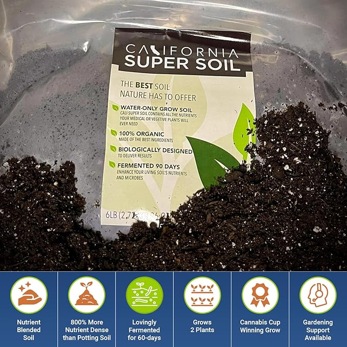 California Hot Soil Premium 100% Organic Super Soil Kit, 18+ Nutrient Blend - No Need for Nutrients or Plant Food Ever - Includes (4) 6 Lbs Bag of CaliHotSoil, (8) 5-Gallon Pots, (10) Rapid Rooters