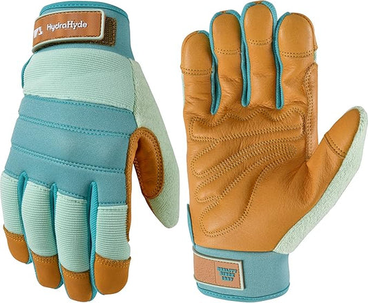 Wells Lamont Women's HydraHyde Water-Resistant Leather Palm Hybrid Work Gardening Gloves, Medium (Pack of 1) (3250M), Blue