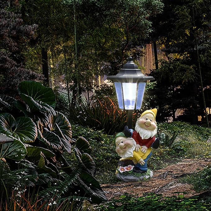 Solar Garden Country Farm Gnomes with Light, Outside-Outdoor Decorations Funny Playing Gnomes for Patio Yard Lawn Walkway Ornaments Clearance Housewarming Gifts for Mom Grandma Birthday