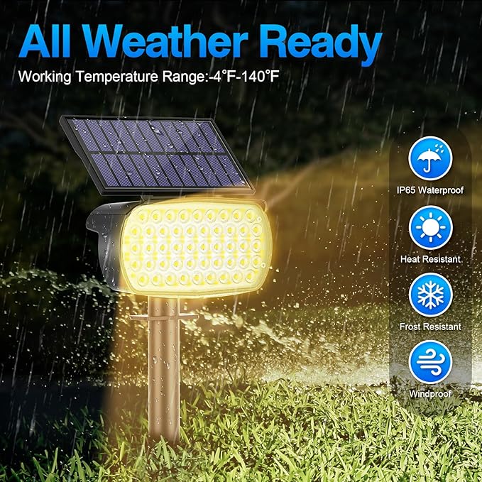 108 LED Solar Spot Lights Outdoor, Solar Lights Outdoor IP65 Waterproof, 3 Modes Solar Landscape Spotlights, Large Solar Panel Solar Powered Lights for Garden Yard Pathway(Warm White/4 Pack)