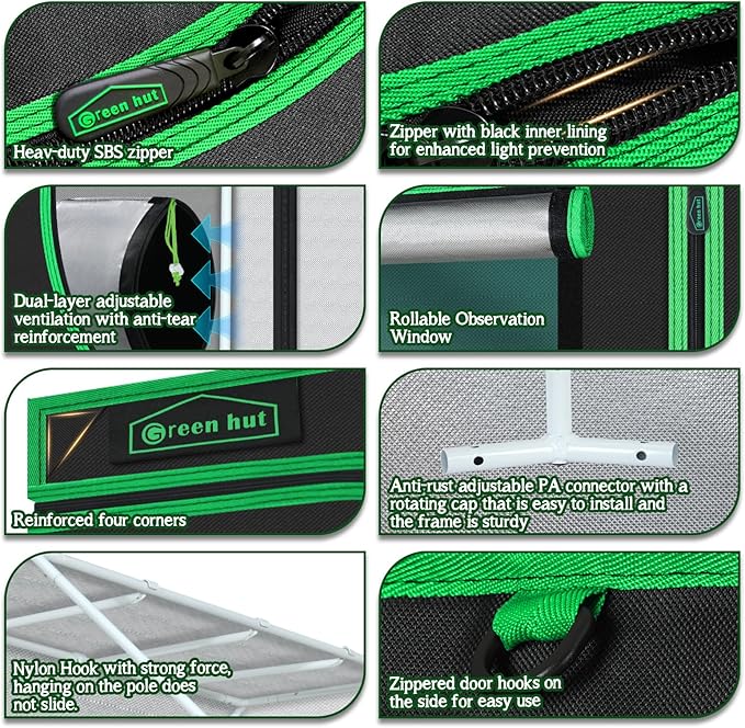 5x5 Growing Tent, 60"x60"x72" Roof Cube Grow Tent Plant Grow Tent, Indoor Growing Tent with Observation Windows, Lightproof Roof Cube Tent with Floor Tray, Mylar Hydroponic Tent