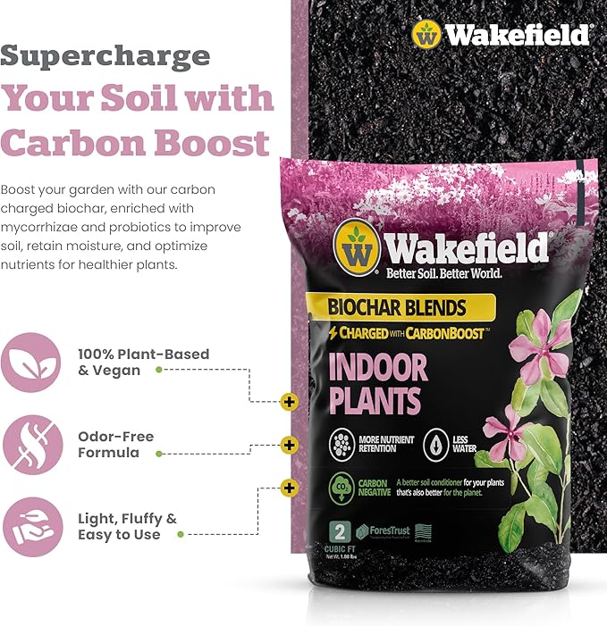 Wakefield Premium Biochar Indoor Plant Potting Mix with CarbonBoost – Professional Grade Soil for Houseplants & Indoor Plants – Organic Compost Potting Soil with Pine Bark and Worm Casting – 2 Quart