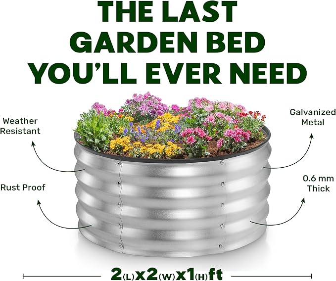 Galvanized Raised Garden Beds Outdoor // 2×2×1 ft (2-Pack) Planter Raised Beds for Gardening, Vegetables, Flowers // Large Metal Garden Box (Silver) // Patented Tool-Free Design