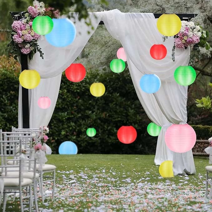 KNONEW 20 Pack Multicolor Outdoor Silk Lanterns Decorative, 10inch Waterprooof Outside Indoor Chinese Hanging Round Lanterns for Weddings, Birthdays, Parties Decoration (Multicolor)