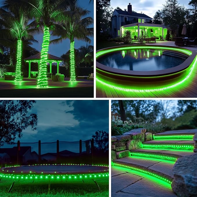 Solar Rope Light Waterproof 39FT 100LEDs Outdoor IP65 Solar String Lights for Easter Outside Party Garden Yard Home Wedding Christmas Halloween Holiday St. Patrick's Day Tree Lighting(Green)