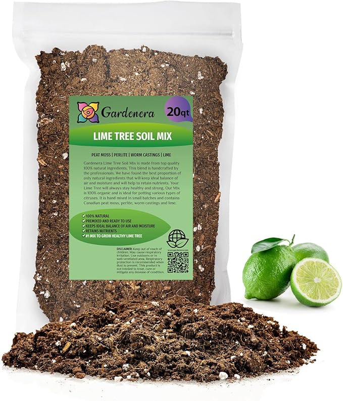 Gardenera's Premium Lime Soil Mix - Fast-Draining Potting Soil for Growing and Repotting Citrus Aurantifolia - 20 Quart