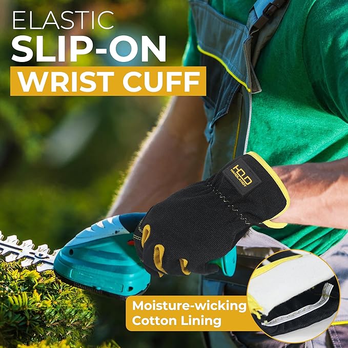 HANDLANDY Men Leather Gardening Gloves, Utility Work Gloves for Mechanics, Construction, Driver, Dexterity Breathable Design