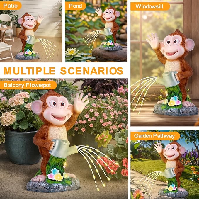 Monkey Statue Solar Garden Decor, Animal Figurine Lights, Birthday Gifts for Kids, Women, Gifts for Mom Grandma Senior Elder, Outdoor Monkey Ornament for Balcony, Garden, Patio, Yard, Lawn