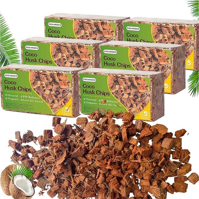 Coco Husk Chips Coconut Substrate for Garden Potting Soil Coconut Brick for Indoor Outdoor Flowers Plants Compressed Low EC Coco Husk Mulch for Garden Coconut Substrate for Reptiles