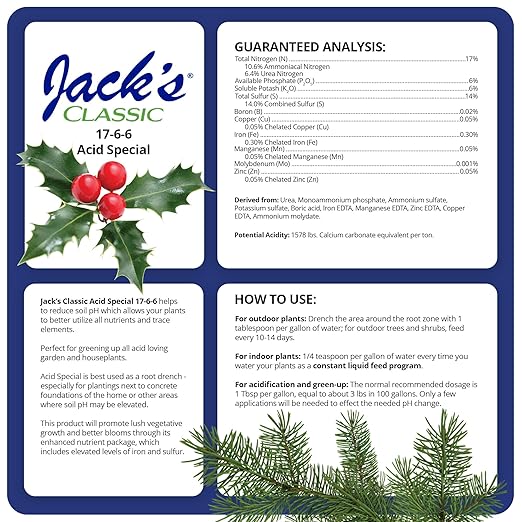 Jack's Classic 17-6-6 Acid Special Water-Soluble Fertilizer with Micronutrients to Promote Vegetative Growth and Blooms in Acid Loving Plants, 4lbs