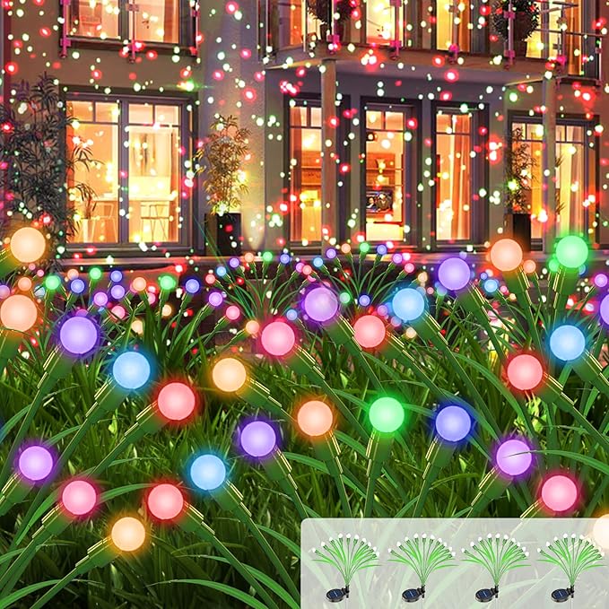 ZGWJ Solar Garden Lights, New Upgraded Solar Swaying Light, Solar Outdoor Lights Firefly Lights for Patio Pathway Outdoor Decor (Colorful, 4 Pack)