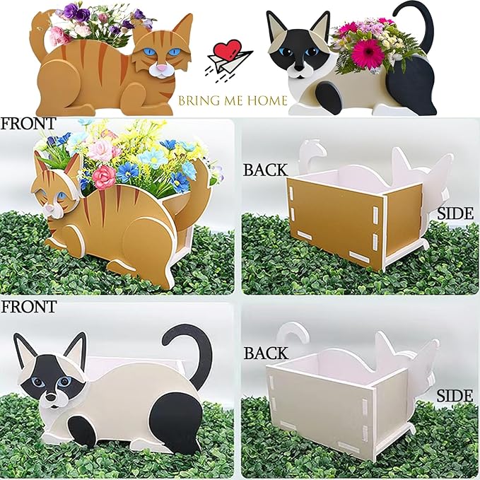 British Short Cat Planter Plant Pots,Cute Garden Cat Flower Planter,Cat Planters Birthday Gifts for Women,Office,Indoor/Outdoor Decor（12.5 * 5.12 * 7.8in）