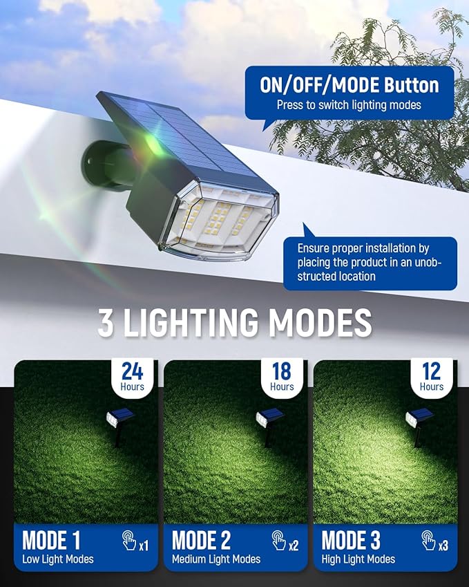 Solar Spot Lights Outdoor 63 LED 3 Lighting,Waterproof IP65 Modes Spotlights for Outside House Yard Garden Landscape Lights 4 Pack (Natural Lihgt)