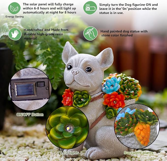 Garden Outdoor Decor Statues: Figurine with Solar Light Decorations Ornaments Patio Art Balcony - Birthday Gifts for mom Grandma Women