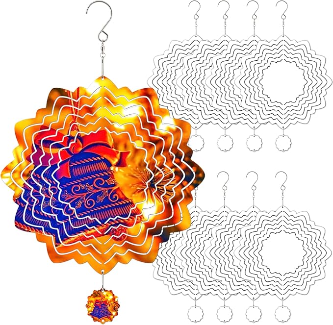 Sublimation Wind Spinner Blanks, 8 Pack 10 Inch 3D Aluminum Metal Hanging Wind Spinner Bulk for Garden Yard Outdoor, Window Porch Decoration for Heat Press Transfer DIY