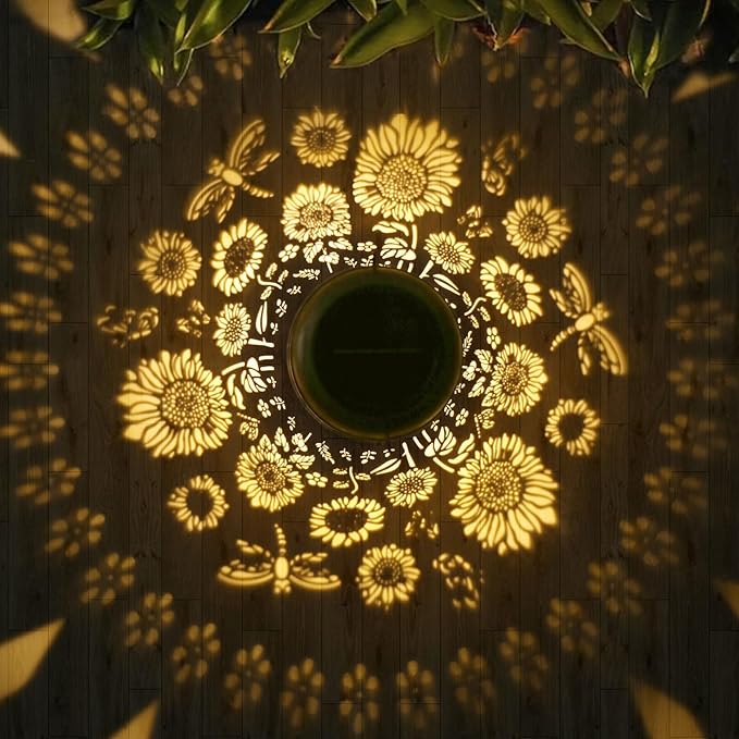 Kaixoxin 2 Pack Solar Garden Decor Metal Lantern Sunflower Table Lamp Bronze Outdoor Dercoration Great Gift for Women Mon Grandma Hanging Lights for Patio Courtyard Garden