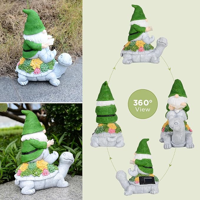 JOBOSI Dwarfs Solar Light Garden Decor Yard Decor Turtle Decor Santa Claus Turtle Solar Light Dwarf Garden Gnome Statues Gifts for mom, Gifts for Grandma