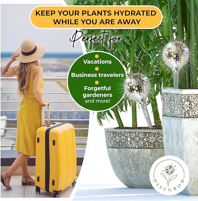 2X Plant Self Watering Globes in decorative Disco Ball Design - 180ml Capacity Self Watering Insert Indoor & Outdoor - Automatic Plant Watering Devices