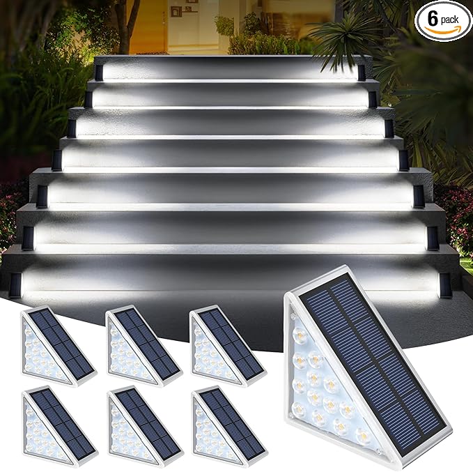 LED Solar Step Lights Stair Light Solar Deck Lights IP67 Solar Decoration Lights for Yard, Patio, Garden, Walkways, Front Door, Pathway, Driveway, Porch 6PK