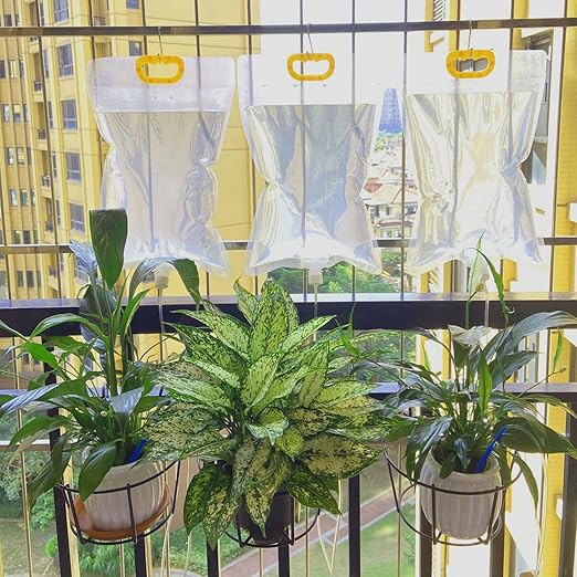 3.5L Self Watering Planter iv Bags with Adjustable Flow Regulators & Hooks,Automatic Drip Irrigation Kits, Indoor Plant Life Support Self-Waterer, Vacation Plant Watering System for Potted Plants,3Pcs